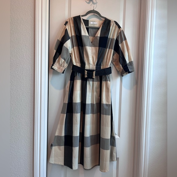 Mango Dresses & Skirts - Classic Plaid Midi Dress with Belt